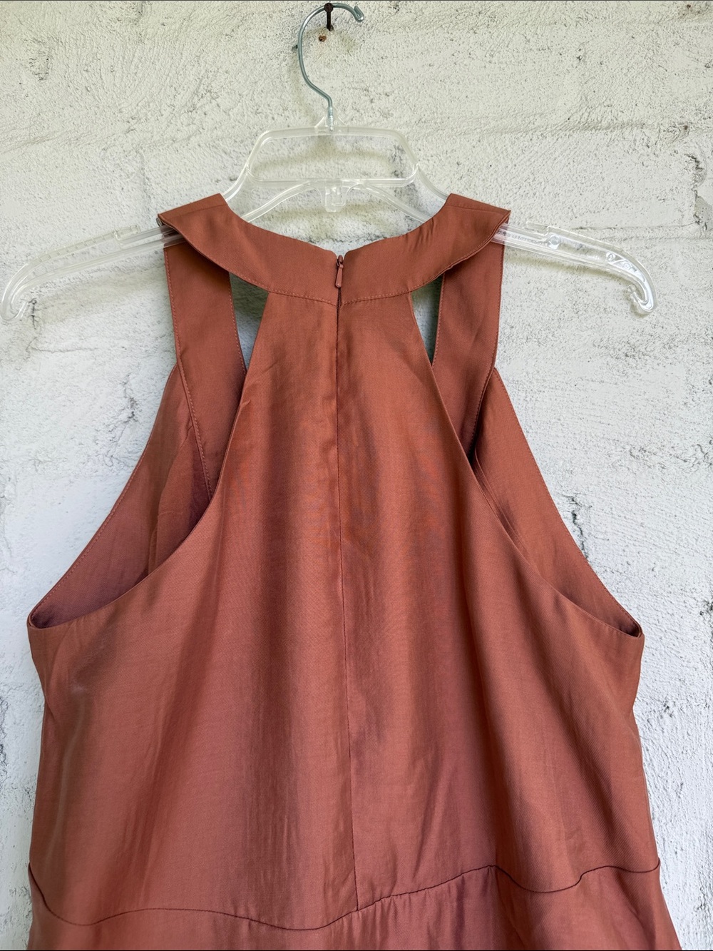 By Anthropologie Silky Brown V-Neck Pinafore Romper Size Small - Picture 7 of 13